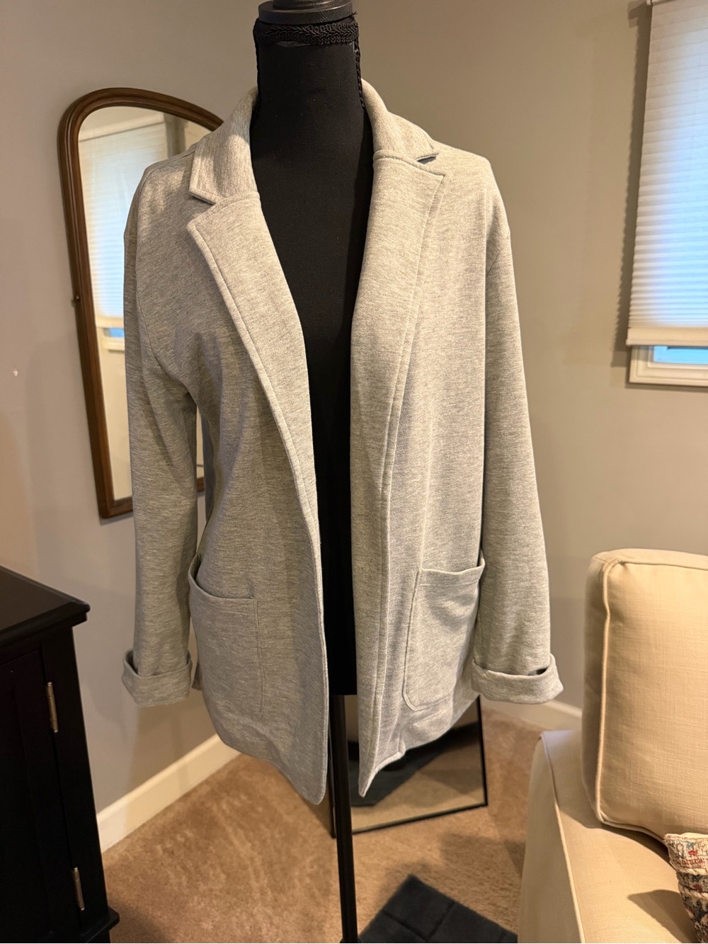 Caslon Light Gray Open Knit Cardigan
